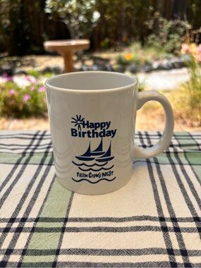 Happy Birthday Sailboat Ceramic Mug - White with Navy Print